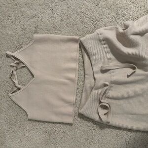 Abercrombie Tan Knit Crop Top and Cropped Pants Set